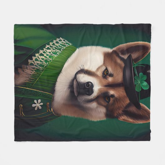 akita hond in St. Patrick's Day Dress Fleece Deken (Voorkant (Horizontaal))