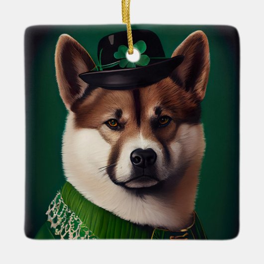 akita hond in St. Patrick's Day Dress Keramisch Ornament (Voorkant)