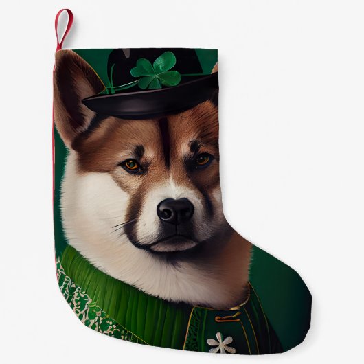 akita hond in St. Patrick's Day Dress Kleine Kerstsok (Voorkant)