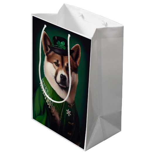 akita hond in St. Patrick's Day Dress Medium Cadeauzakje (Achterkant Gekanteld)