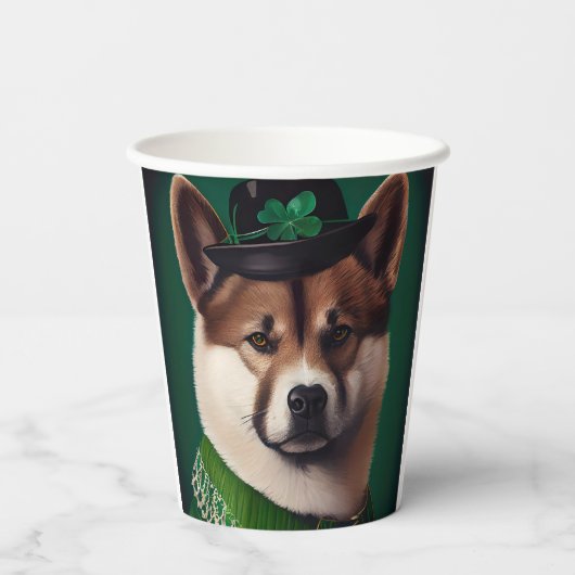 akita hond in St. Patrick's Day Dress Papieren Bekers (Achterkant)