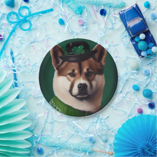 akita hond in St. Patrick's Day Dress Papieren Bordje (Feest)