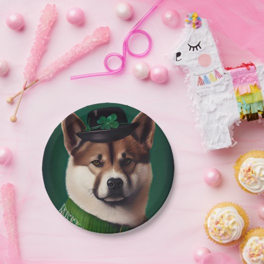 akita hond in St. Patrick's Day Dress Papieren Bordje (Feest)
