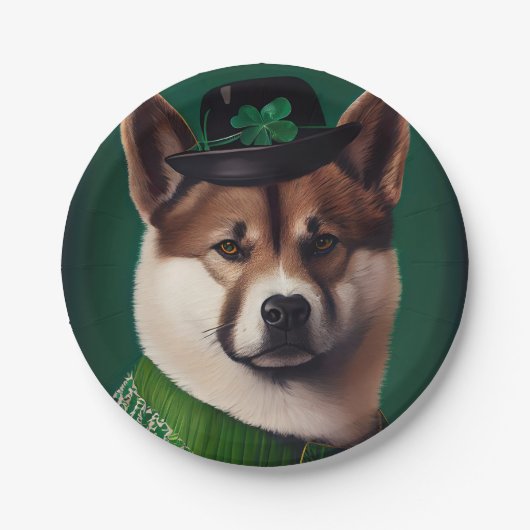 akita hond in St. Patrick's Day Dress Papieren Bordje (Voorkant)