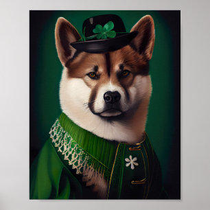 akita hond in St. Patrick's Day Dress Poster