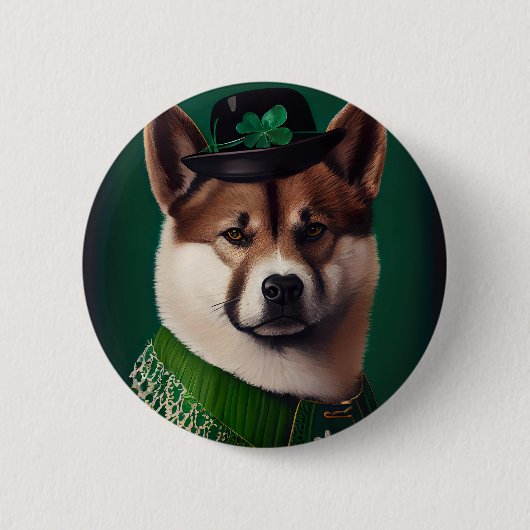 akita hond in St. Patrick's Day Dress Ronde Button 5,7 Cm (Voorkant)