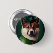 akita hond in St. Patrick's Day Dress Ronde Button 5,7 Cm (Voorkant /achterkant)