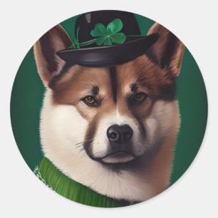 akita hond in St. Patrick's Day Dress Ronde Sticker