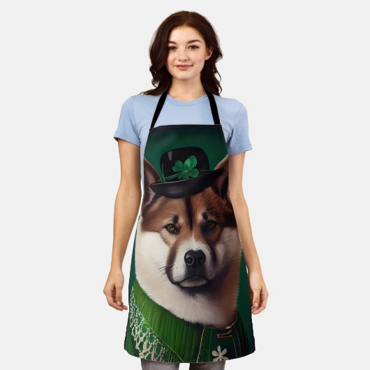 akita hond in St. Patrick's Day Dress Schort (Gedragen)