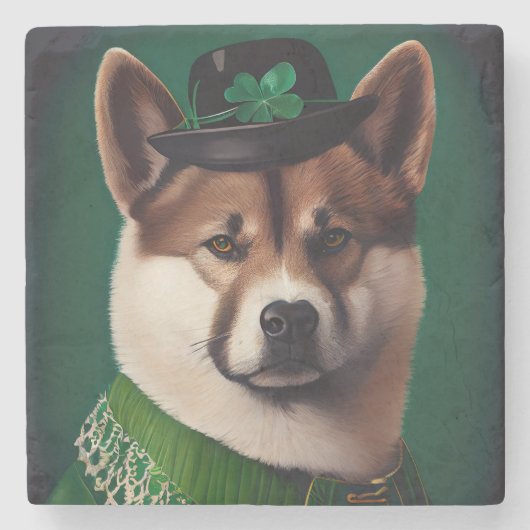 akita hond in St. Patrick's Day Dress Stenen Onderzetter (Voorkant)