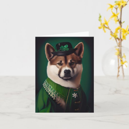 akita hond in St. Patrick's Day jurk Kaart (Gele Bloem)