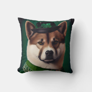 Akita-hond in St. Patrick's Day-jurk Kussen