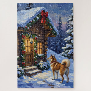 Akita-hond Kerst Blokhut Vakantie Legpuzzel