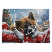 Akita Hond Kerst Festiviteit Groot Cadeauzakje (Voorkant)