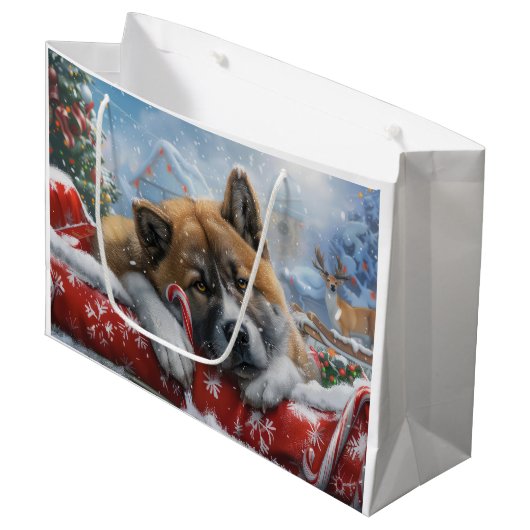 Akita Hond Kerst Festiviteit Groot Cadeauzakje (Voorkant Gekanteld)