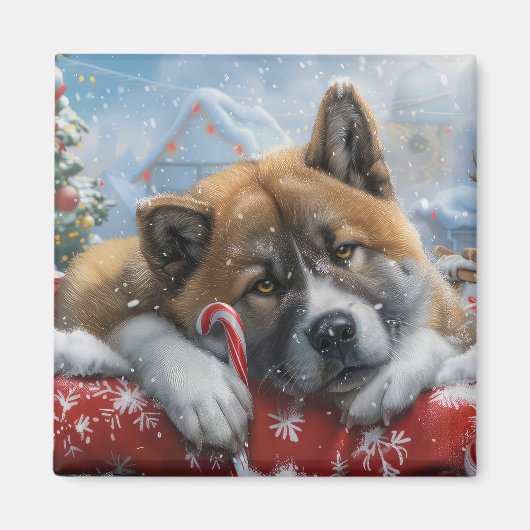 Akita Hond Kerst Festiviteit Magneet (Voorkant)