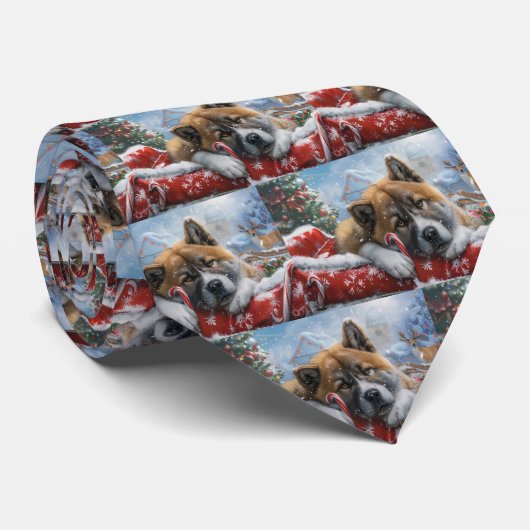 Akita Hond Kerst Festiviteit Stropdas (Opgerold)