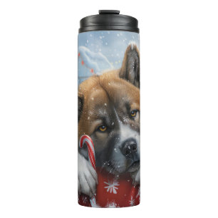 Akita Hond Kerst Festiviteit Thermosbeker