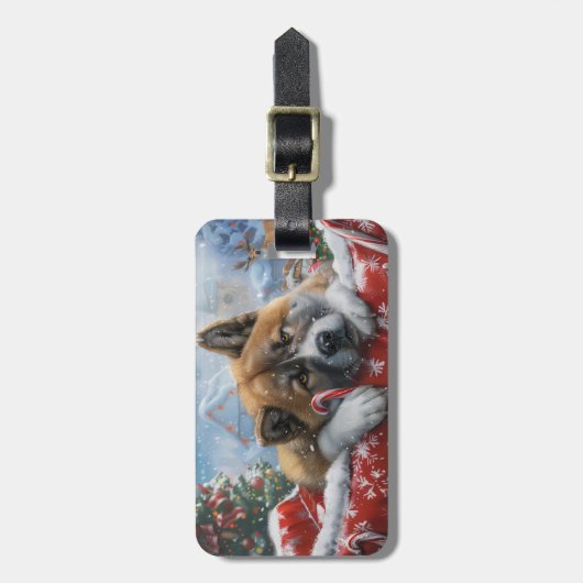 Akita Hond Kerstfeest Bagagelabel (Voorkant verticaal)