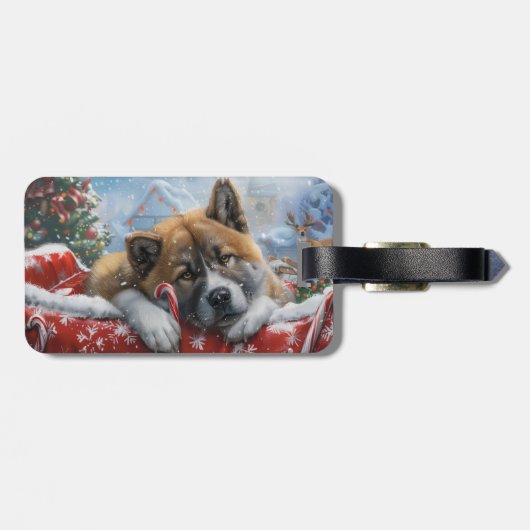Akita Hond Kerstfeest Bagagelabel (Achterkant horizontaal)