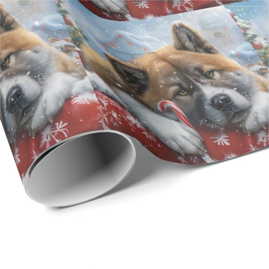 Akita Hond Kerstfeest Cadeaupapier (Rol Hoek)