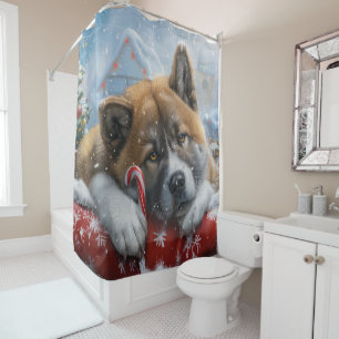 Akita Hond Kerstfeest Douchegordijn