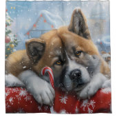 Akita Hond Kerstfeest Douchegordijn (Voorkant)