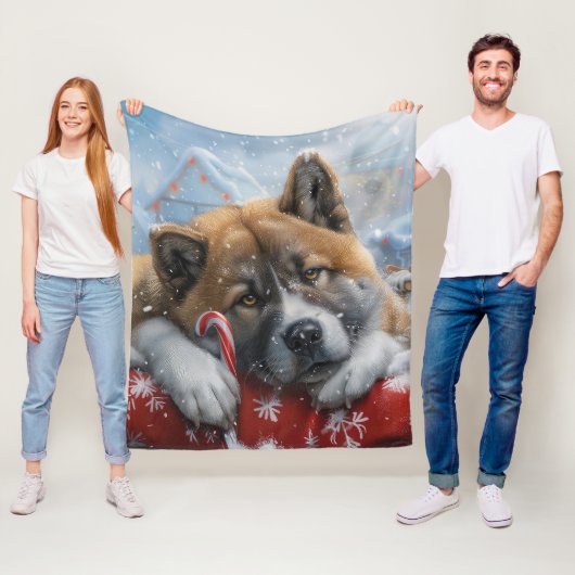Akita Hond Kerstfeest Fleece Deken (In situ)