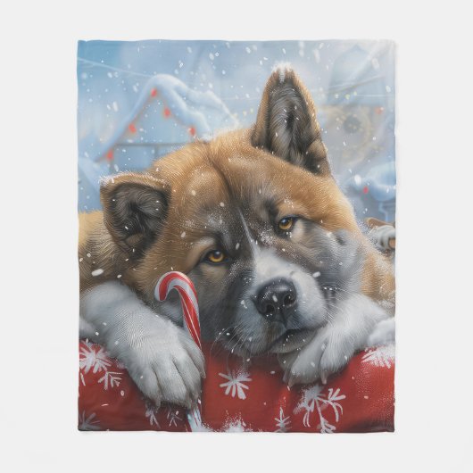 Akita Hond Kerstfeest Fleece Deken (Voorkant)