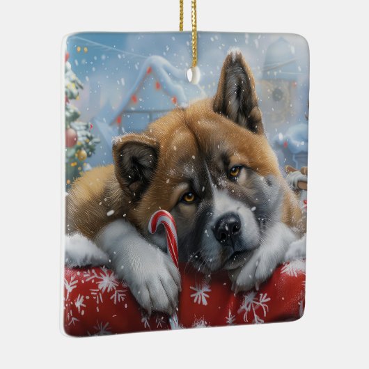 Akita Hond Kerstfeest Keramisch Ornament (Rechts)
