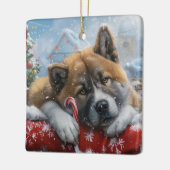 Akita Hond Kerstfeest Keramisch Ornament (Links)