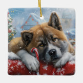 Akita Hond Kerstfeest Keramisch Ornament (Voorkant)