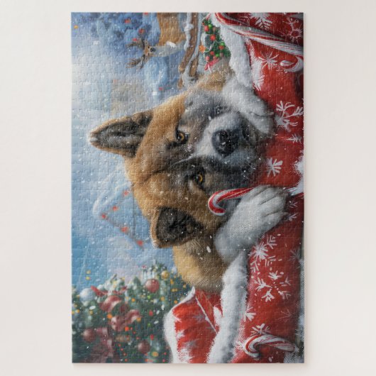 Akita Hond Kerstfeest Legpuzzel (Verticaal)