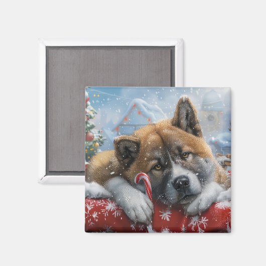 Akita Hond Kerstfeest Magneet (Voorkant / Achterkant)