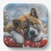Akita Hond Kerstfeest Papieren Bordje (Voorkant)