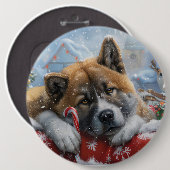 Akita-hond Kerstfeest Ronde Button 6,0 Cm (Voorkant /achterkant)