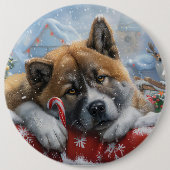 Akita-hond Kerstfeest Ronde Button 6,0 Cm (Voorkant)