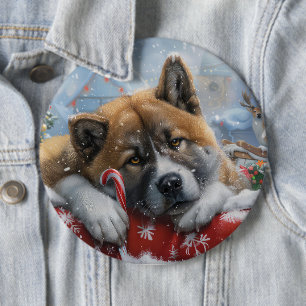 Akita-hond Kerstfeest Ronde Button 6,0 Cm