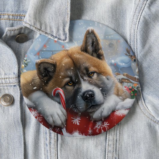 Akita-hond Kerstfeest Ronde Button 6,0 Cm (In situ)