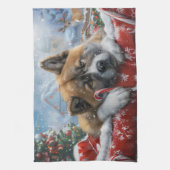 Akita Hond Kerstfeest Theedoek (Verticaal)