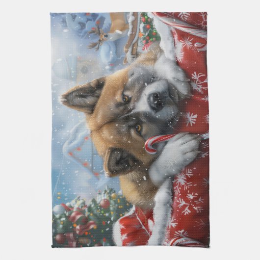 Akita Hond Kerstfeest Theedoek (Verticaal)