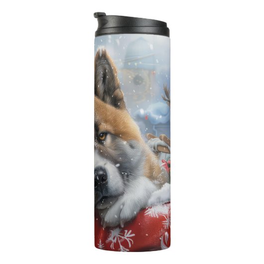 Akita Hond Kerstfeest Thermosbeker (Geroteerd rechts)