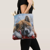 Akita Hond Kerstfeest Tote Bag (Dichtbij)