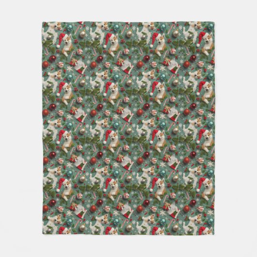 Akita Hond Kerstpatroon Fleece Deken (Voorkant)