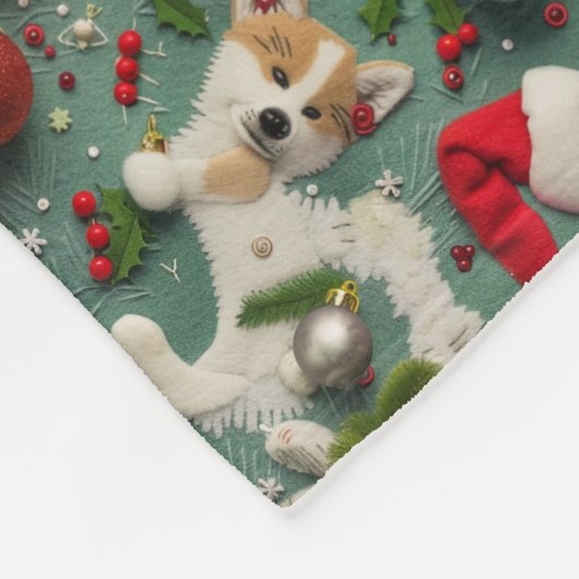 Akita Hond Kerstpatroon Fleece Deken (Hoek)