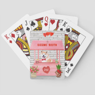 Akita-hond kusstand op Valentijnsdag Pokerkaarten