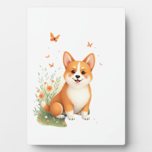 Akita-hond met bloem en vlinder T-shirt Fotoplaat