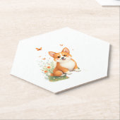 Akita Hond met Bloem en Vlinder T Shirt Kartonnen Onderzetters (Schuin)