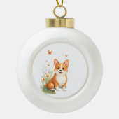 Akita Hond met Bloem en Vlinder T Shirt Keramische Bal Ornament (Voorkant)