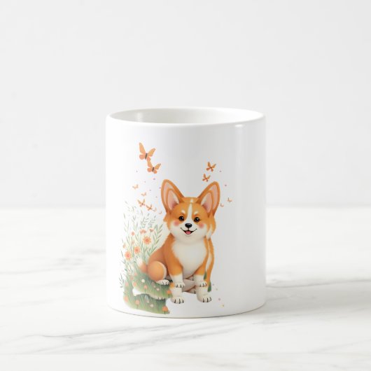 Akita Hond met Bloem en Vlinder T Shirt Koffiemok (Center)